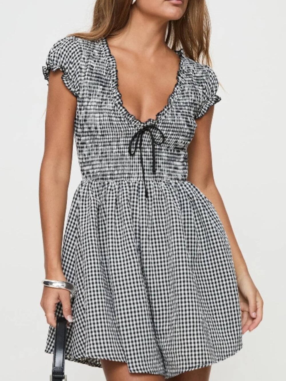 Princess Polly Black & White Gingham Smocked Romper - Picture 2 of 12